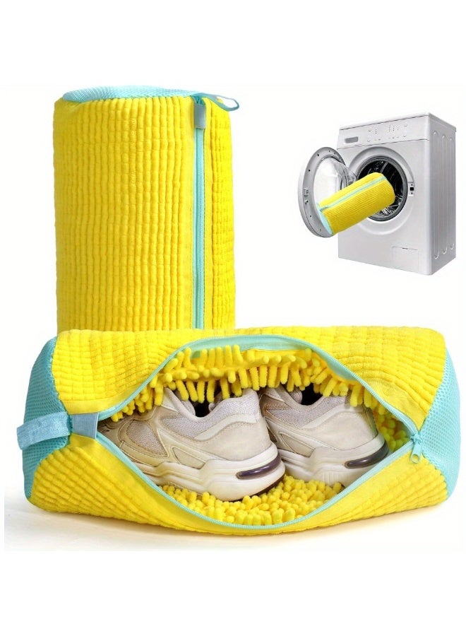 Shoe Washing Bag for Washing Machine, 2 Pack Portable Shoe Care Bag Shoe Bag Washing Machine, Deep Cleaning Shoe Bag, Reusable Shoe Washing Bag for All Shoe Types and Sizes, Yellow - Image 1