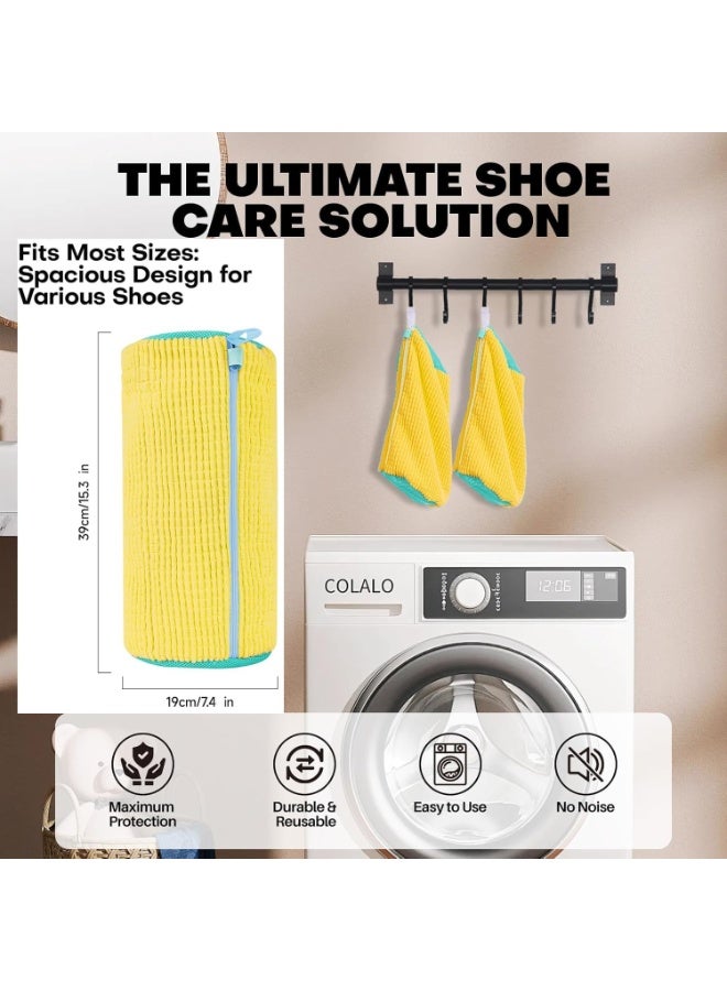 Shoe Washing Bag for Washing Machine, 2 Pack Portable Shoe Care Bag Shoe Bag Washing Machine, Deep Cleaning Shoe Bag, Reusable Shoe Washing Bag for All Shoe Types and Sizes, Yellow - Image 5