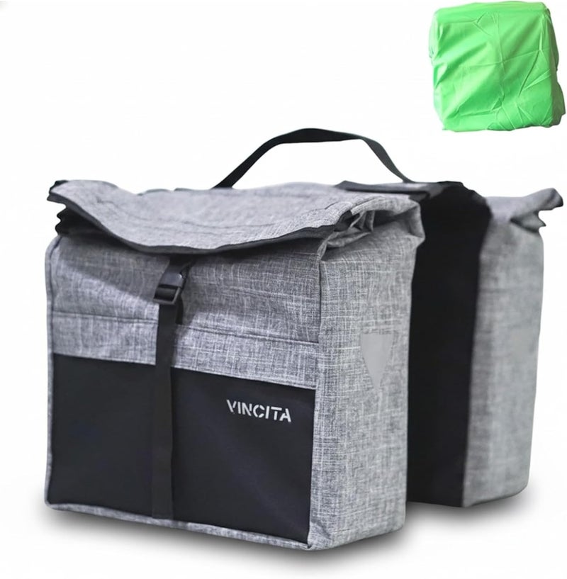 Vincita Double Bike Pannier Bag – 12L Top Load Rear Rack Saddlebags – Water-Resistant Commuter Carrier with Rain Cover, Rigid Back & Reflective Trim – Fits Road, Hybrid & E-Bikes (Black/Gray) Economical upgraded quality - Image 1