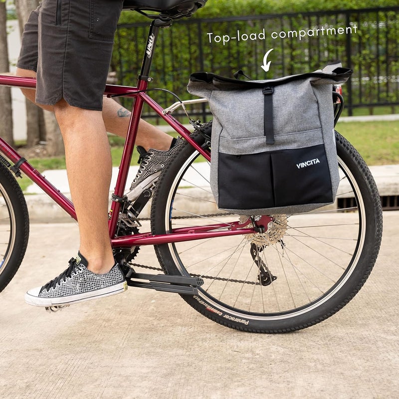Vincita Double Bike Pannier Bag – 12L Top Load Rear Rack Saddlebags – Water-Resistant Commuter Carrier with Rain Cover, Rigid Back & Reflective Trim – Fits Road, Hybrid & E-Bikes (Black/Gray) Economical upgraded quality - Image 3