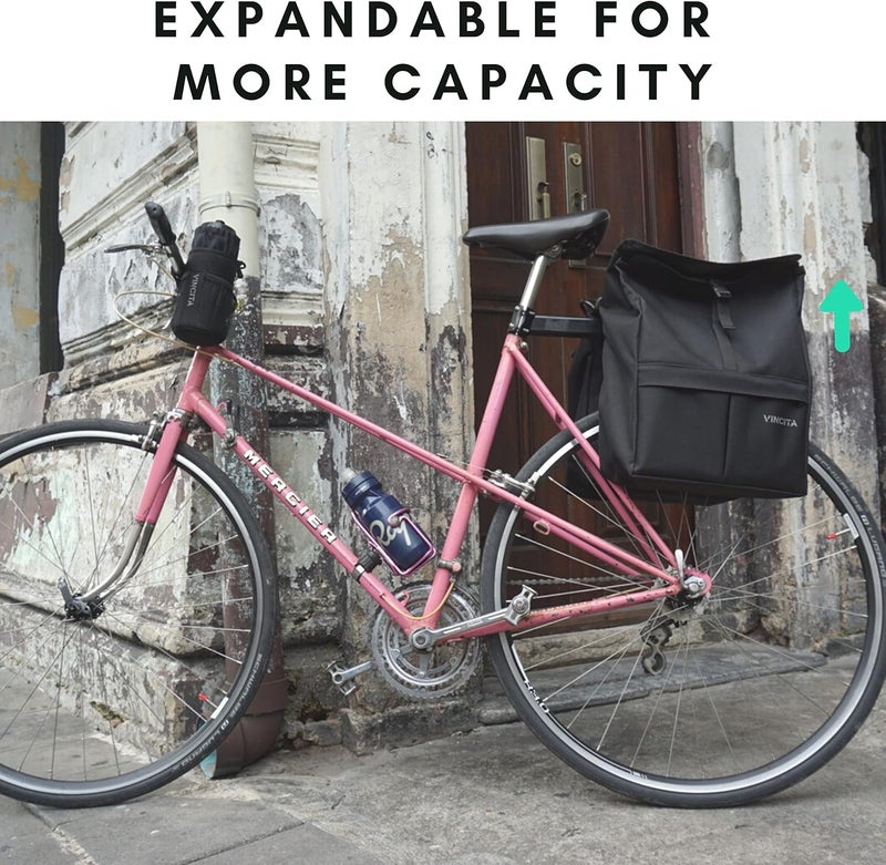 Vincita Double Bike Pannier Bag – 12L Top Load Rear Rack Saddlebags – Water-Resistant Commuter Carrier with Rain Cover, Rigid Back & Reflective Trim – Fits Road, Hybrid & E-Bikes (Black/Gray) Economical upgraded quality - Image 5