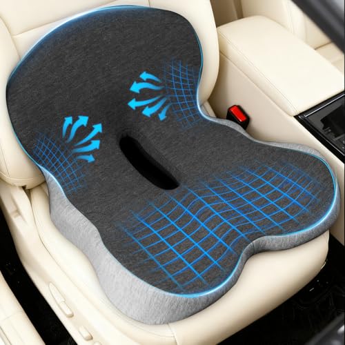 Denchy Car Seat Cushion with Lumbar Support for Long Sitting, Ergonomic Memory Foam Driving Seat Cushions for Semi Truck Bus Driver Trucker, Non Slip Office Chair Cushion (Dark Light Gray) - Image 1