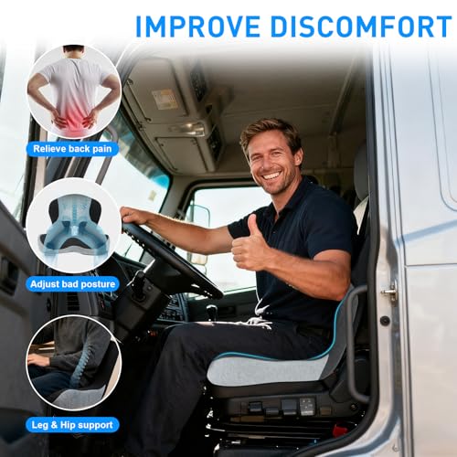 Denchy Car Seat Cushion with Lumbar Support for Long Sitting, Ergonomic Memory Foam Driving Seat Cushions for Semi Truck Bus Driver Trucker, Non Slip Office Chair Cushion (Dark Light Gray) - Image 2
