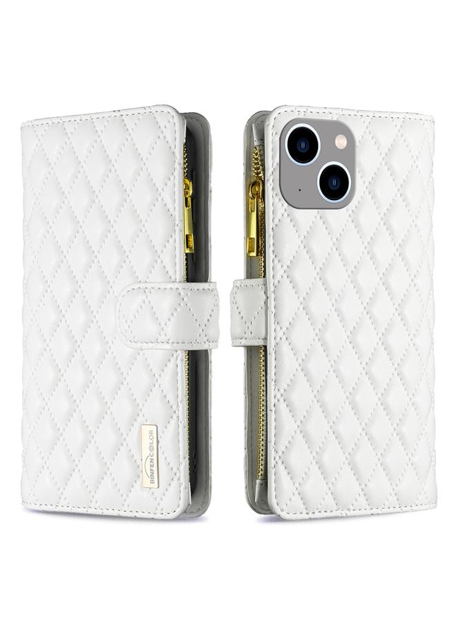 S-TOP Case For iPhone 15 Plus Diamond Lattice Zipper Wallet Leather Flip Phone Case - Image 1