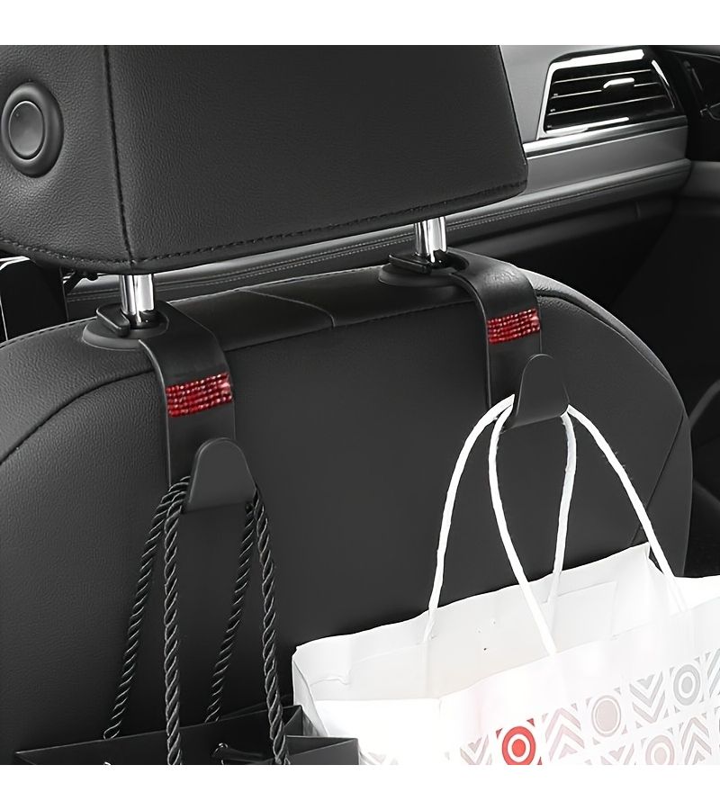 Blue Artificial Rhinestone Car Interior Decor Set With Seat Back Hooks And Rear Seat Storage Organizer - Image 3