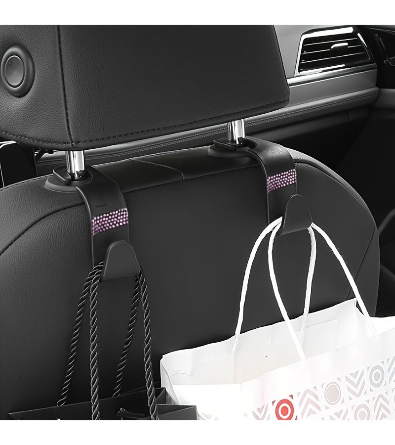 Blue Artificial Rhinestone Car Interior Decor Set With Seat Back Hooks And Rear Seat Storage Organizer - Image 5