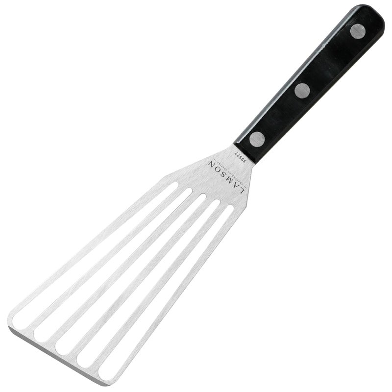 Lamson 3"" x 6"" Chef's Slotted Turner with Noir Ultra Durable Handle - Right Hand - Image 1