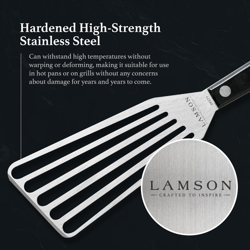Lamson 3"" x 6"" Chef's Slotted Turner with Noir Ultra Durable Handle - Right Hand - Image 3