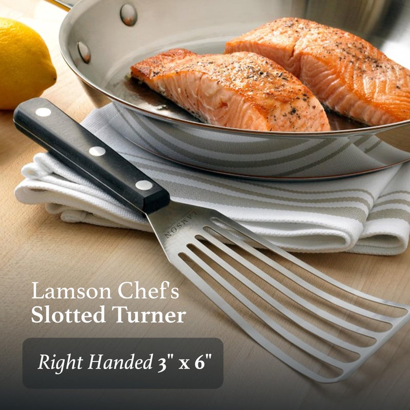 Lamson 3"" x 6"" Chef's Slotted Turner with Noir Ultra Durable Handle - Right Hand - Image 2