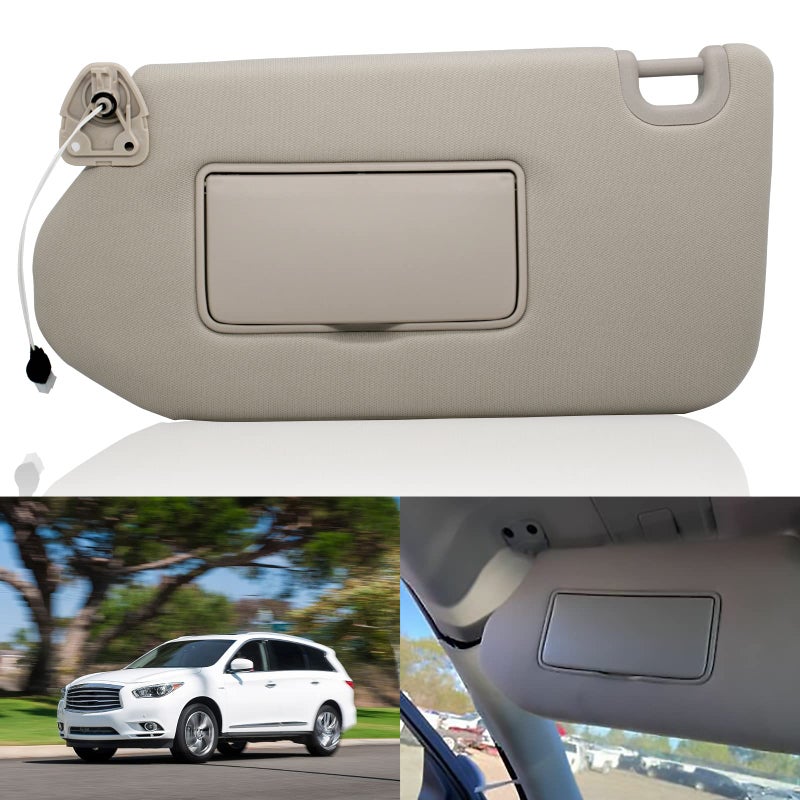 NHILES Left Driver Sun Visor with Lamp Mirror for 20132020 Nissan Pathfinder 20142020 Infiniti QX60 and 2013 Infiniti JX35OEM 964019PB0A 964009PB0A Beige