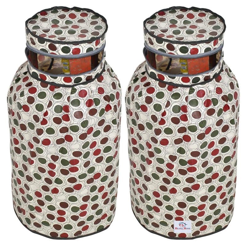 Kuber Industries Heart Home Circle Design StainDustWater Proof PVC Lpg Gas Cylinder Cover Pack of 2 Maroon CreamHS43HEARTH25616 - Image 1