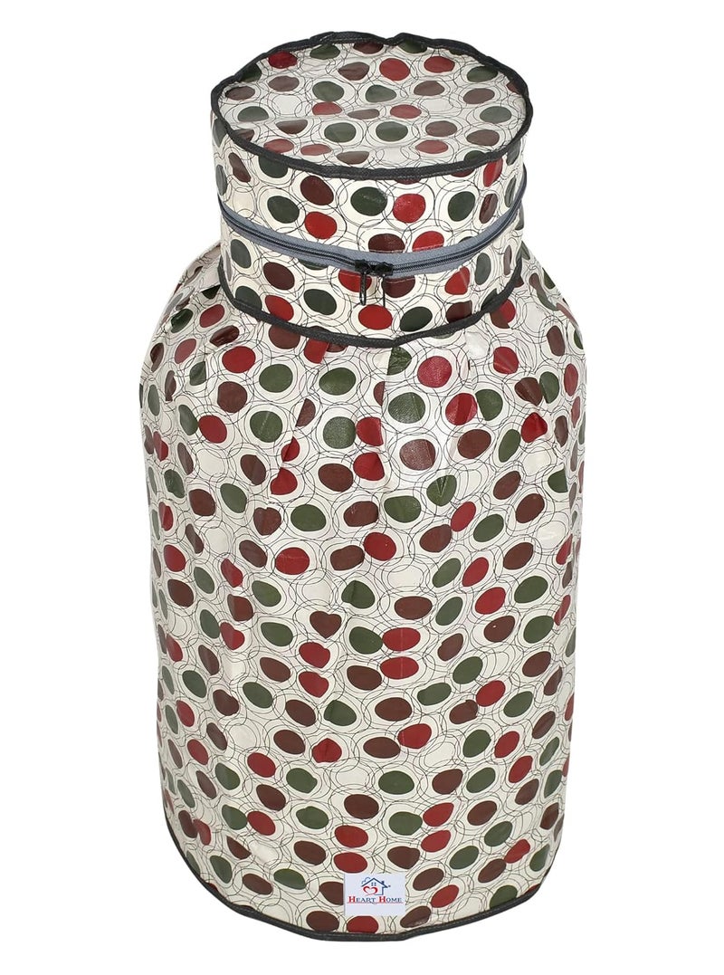 Kuber Industries Heart Home Circle Design StainDustWater Proof PVC Lpg Gas Cylinder Cover Pack of 2 Maroon CreamHS43HEARTH25616 - Image 2