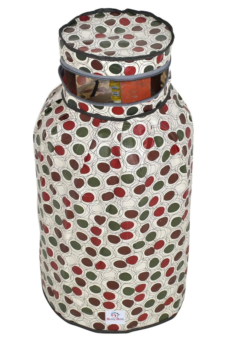 Kuber Industries Heart Home Circle Design StainDustWater Proof PVC Lpg Gas Cylinder Cover Pack of 2 Maroon CreamHS43HEARTH25616 - Image 3