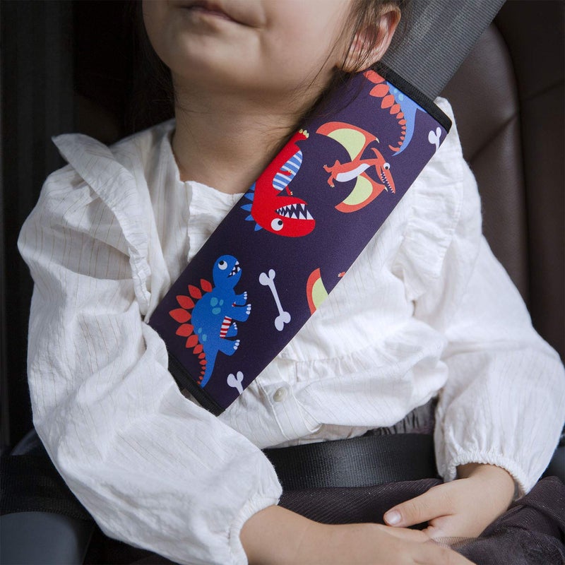 YR Seat Belt Cover for Kids, Soft Comfort Seat Belt Cushion for Children, Cute Cartoon Pattern Car Seat Belt Pads Cover for Girls and Boys, 1 Pack, Dinosaur - Image 2