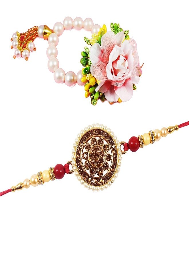 LYONIC KDS Kundan Gold Plated Rakhi for Brother/bhaiya bhabhi Combo (Pack of 2)(made in India) 44