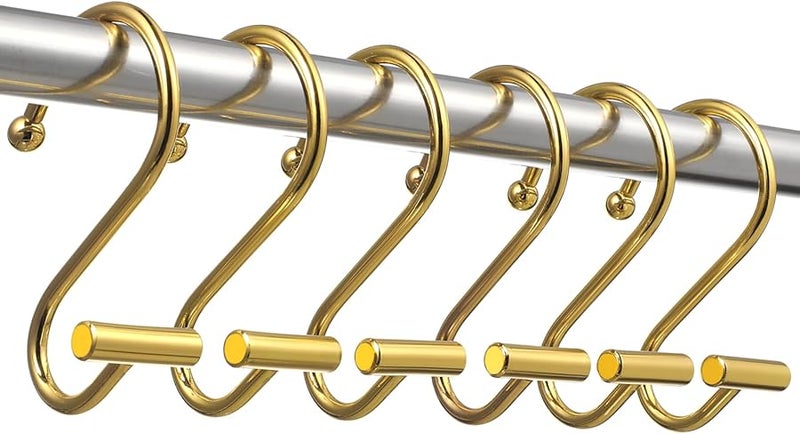 Jojofuny 12 حزمة من خطافات ستارة الحمام الذهبية الثقيلة من النوع T مقاس 3 سم للمنزل - Image 1