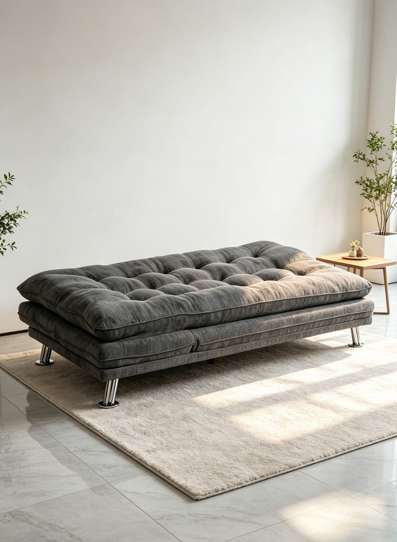 ايست من نون Plushed 3 Seats Sofa Bed, Modern and Convertible Sofa, Extra Soft Seats with Metal Silver Legs, 180cm L x 82cm H x 85cm W - Grey - Image 5
