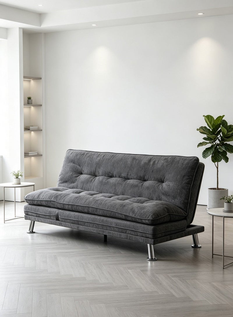 ايست من نون Plushed 3 Seats Sofa Bed, Modern and Convertible Sofa, Extra Soft Seats with Metal Silver Legs, 180cm L x 82cm H x 85cm W - Grey - Image 1