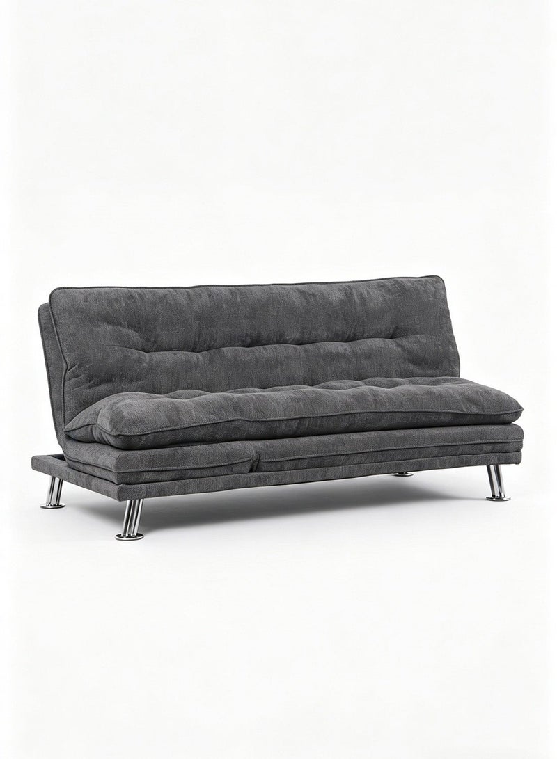 ايست من نون Plushed 3 Seats Sofa Bed, Modern and Convertible Sofa, Extra Soft Seats with Metal Silver Legs, 180cm L x 82cm H x 85cm W - Grey - Image 2