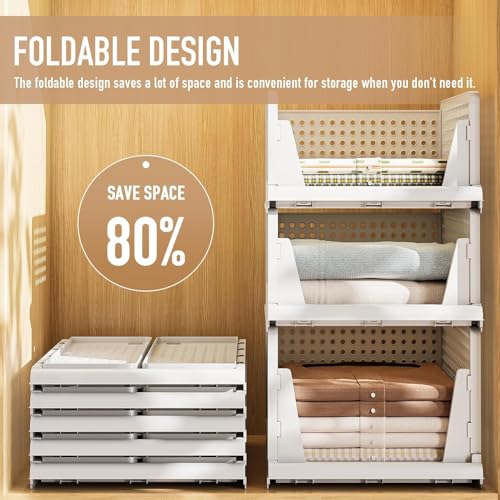 HOMIFLY Set of 5 Large Foldable Cloth Storage Organizer/Stackable Wardrobe Organizer For Clothes/Multipurpose Sliding Basket/Rack Organiser for Storage/Shirt Stacker Box (44 x 33 x 91 cm, White) - Image 5