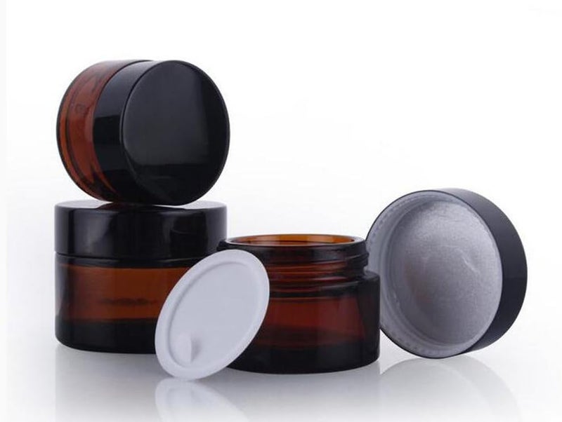 erioctry 2PCS 30ML/30G Brown Glass Refillable Make Up Jars with Liners and Screw Black Cap Empty Face Cream Lip Balm Storage Container Pot Bottle Jar for Beauty Essential Oils Cosmetic Cream Lotion (30ml) 