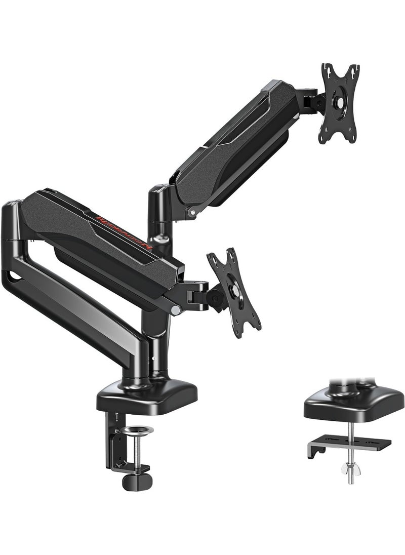 REDRAGON GMK915 Dual Monitor Mount Stand - Gas Spring Adjustable Arms with VESA 75/100mm, 13-32 Inch Screen Compatibility, C Clamp & Grommet Base, Cable Management, 8kg Load Capacity , 360 rotation  - Image 1