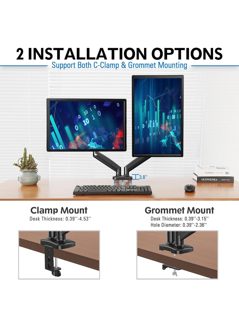 REDRAGON GMK915 Dual Monitor Mount Stand - Gas Spring Adjustable Arms with VESA 75/100mm, 13-32 Inch Screen Compatibility, C Clamp & Grommet Base, Cable Management, 8kg Load Capacity , 360 rotation  - Image 2
