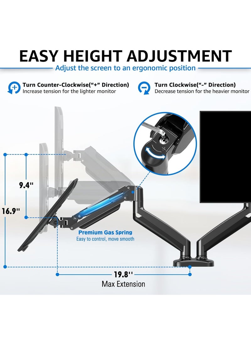 REDRAGON GMK915 Dual Monitor Mount Stand - Gas Spring Adjustable Arms with VESA 75/100mm, 13-32 Inch Screen Compatibility, C Clamp & Grommet Base, Cable Management, 8kg Load Capacity , 360 rotation  - Image 5