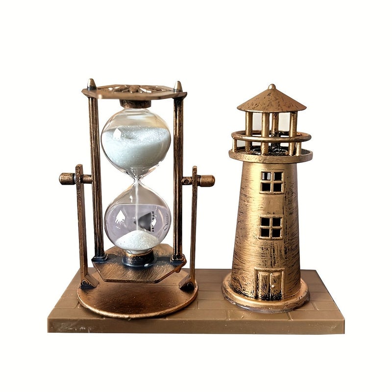 Vintage Bronze Lighthouse Hourglass Ornament for School Season Office Home Decor - Image 2