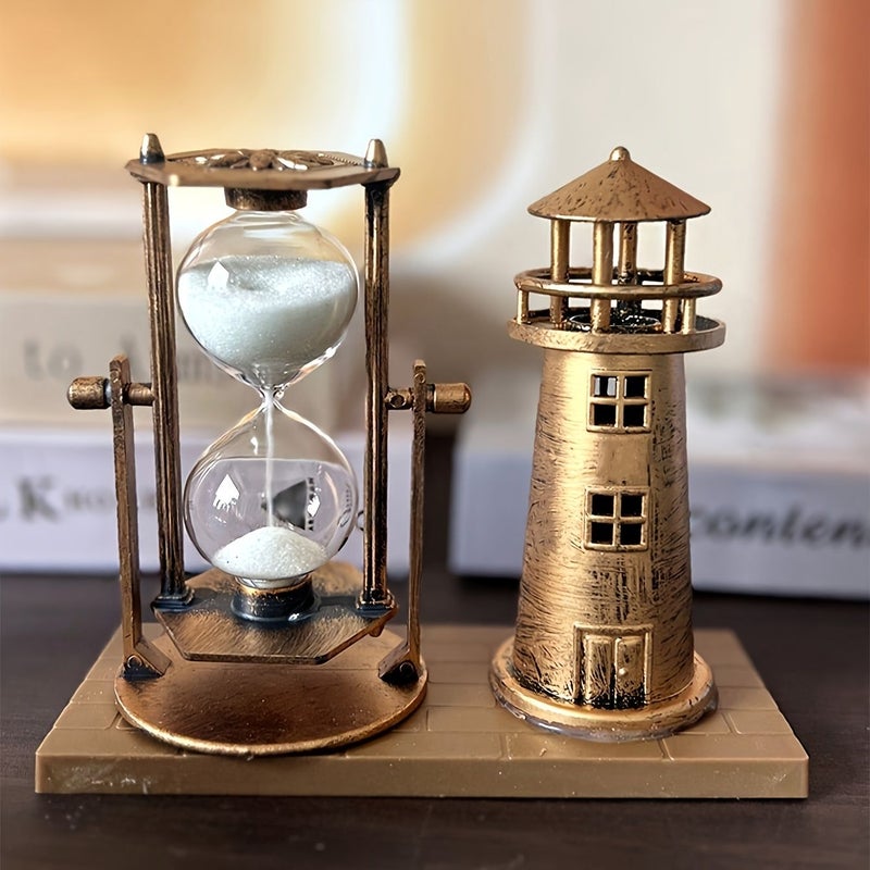 Vintage Bronze Lighthouse Hourglass Ornament for School Season Office Home Decor - Image 5