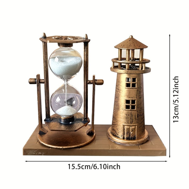 Vintage Bronze Lighthouse Hourglass Ornament for School Season Office Home Decor - Image 3