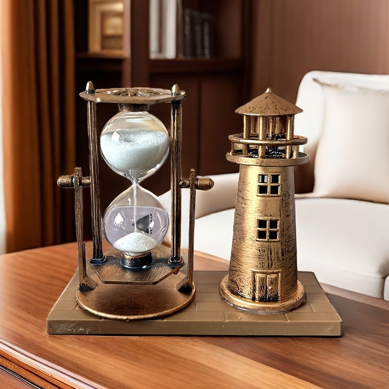 Vintage Bronze Lighthouse Hourglass Ornament for School Season Office Home Decor - Image 4