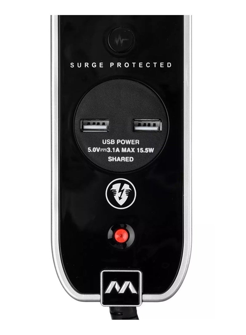 MASTERPLUG High Gloss Extension Lead 4M with 4 Sockets & 2 USB Ports Surge Protected Power Strip Black - Image 3
