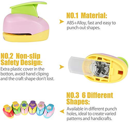Regilt 6 Pcs Colorful Craft Hole Punch with 10 Glitter Cardstock Papers, Decorative Scrapbook Paper Puncher Set, Different Shape Paper Hole Puncher Set for Office Supplies (6 Pcs- Different Shapes) - Image 3