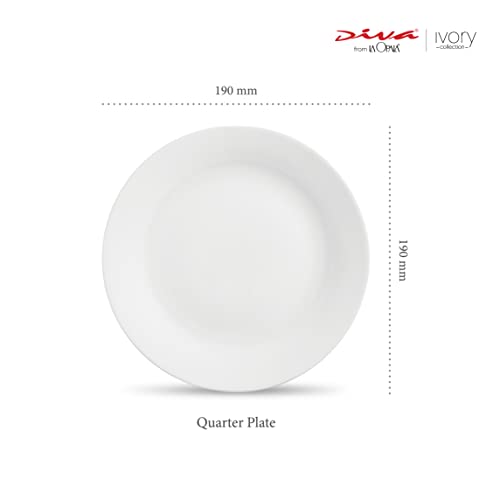 La Opala, Ivory Collection, Opal Glass Quarter Plate Set 6 pcs, Plainware, White - Image 2