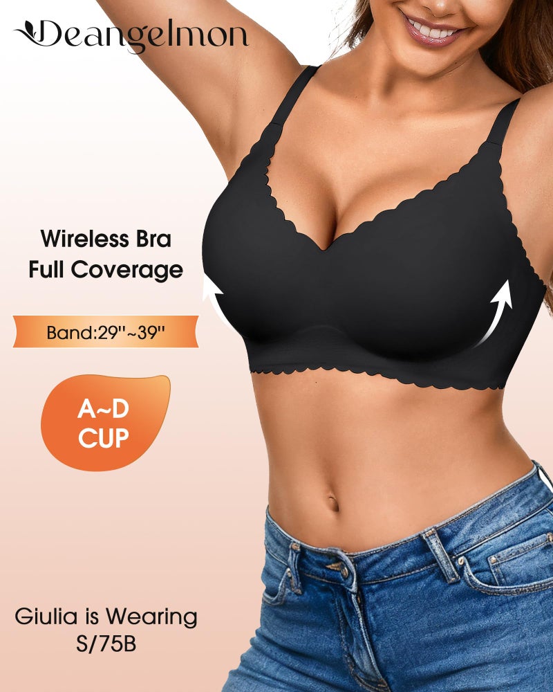 DEANGELMON Wireless Seamless Bras for Women with Support - No Wire Push Up Womens Bra - No Underwire Padded Comfort Bralettes Breast Lift for Back Fat - Coverage Comfortable Bralette Wirefree 3 Pack(3P1,M) - Image 3