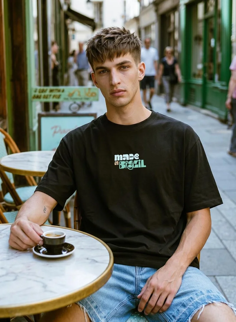 Dennis Lingo Men Black 100% Cotton Printed Regular Fit T-Shirt