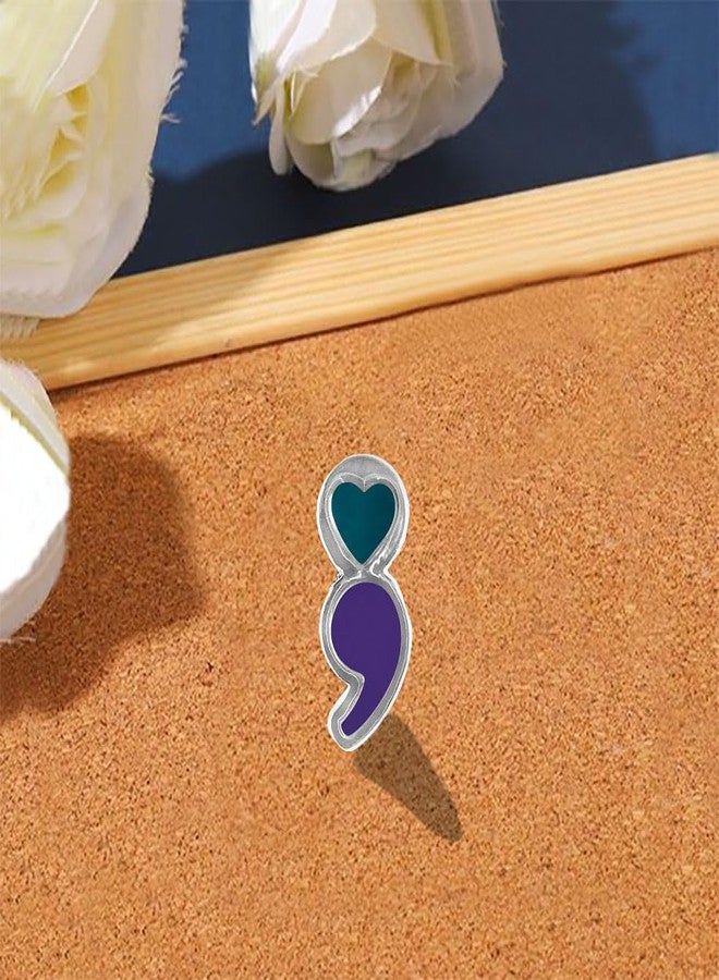 فوندريزينغ فور أ كوز دبوس فاصلة منقوطة للتوعية بالانتحار والوقاية منه - دبوس توعية بالانتحار باللونين الأزرق المخضر والبنفسجي للرجال والنساء في حقيبة (دبوس واحد) - Image 2