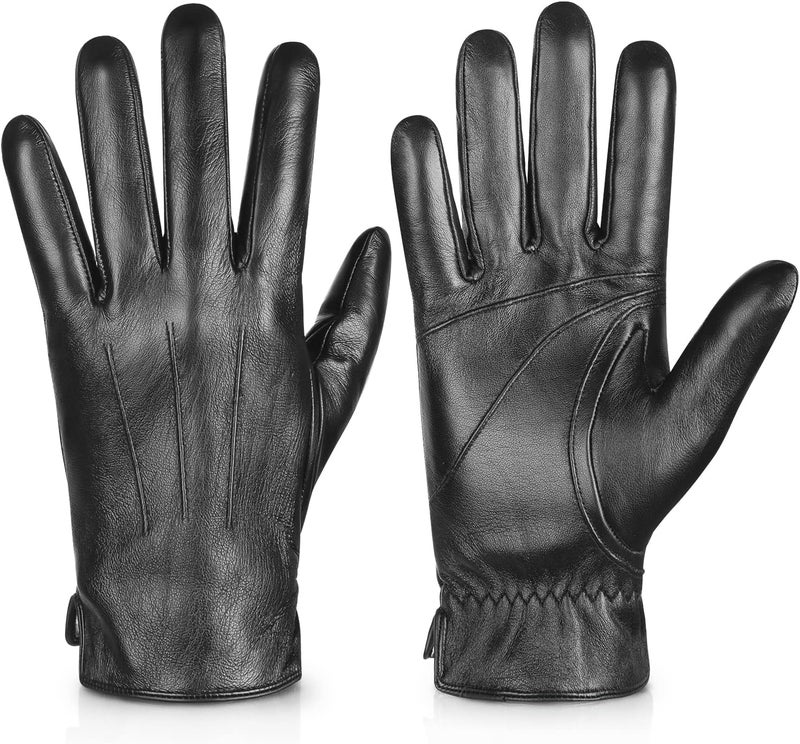 Alepo Genuine Sheepskin Leather Gloves for Men - Winter Warm Touchscreen Texting Cashmere Lined Driving Gloves - Image 1