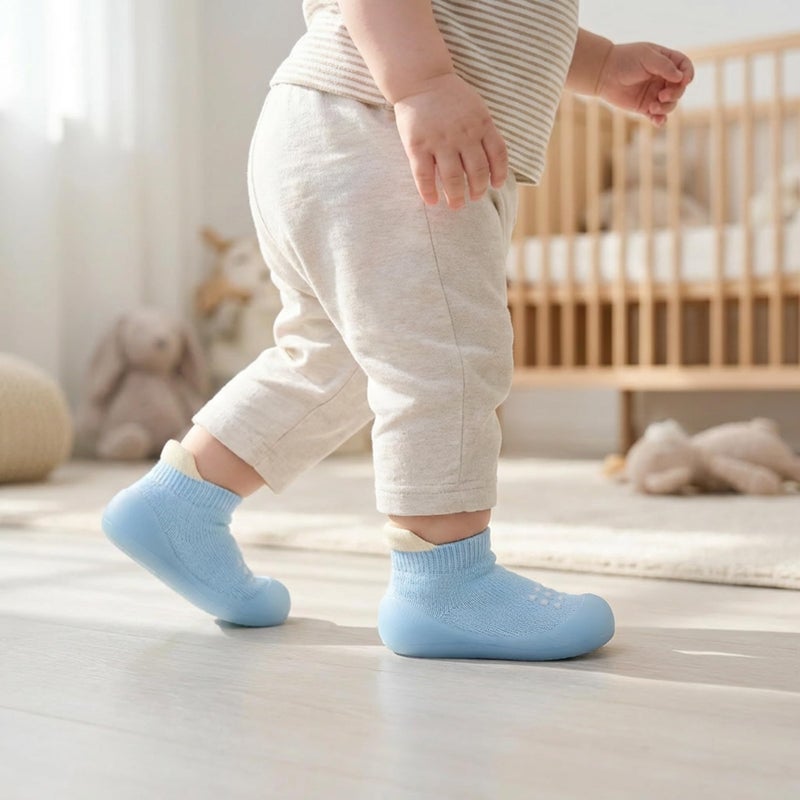 Hstyle Baby Sock Shoes Toddler Walking Shoes Infant Non-Slip Slippers Soft Rubber Sole Sneakers for Baby Boys Girls 12-18 Months Sky Blue - Image 2