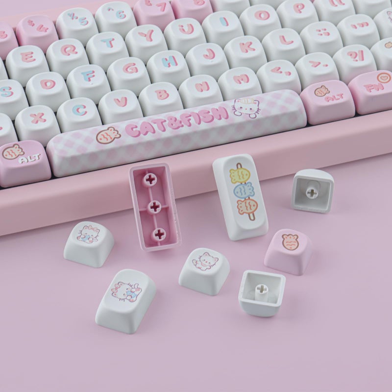 TYRIXKI PBT Cute Kitty-cat Keycaps Set 140 Keys Dye-Sublimation MOA Profile Keycaps for Cherry Gateron MX Swithes Mechanical Keyboards - Image 5