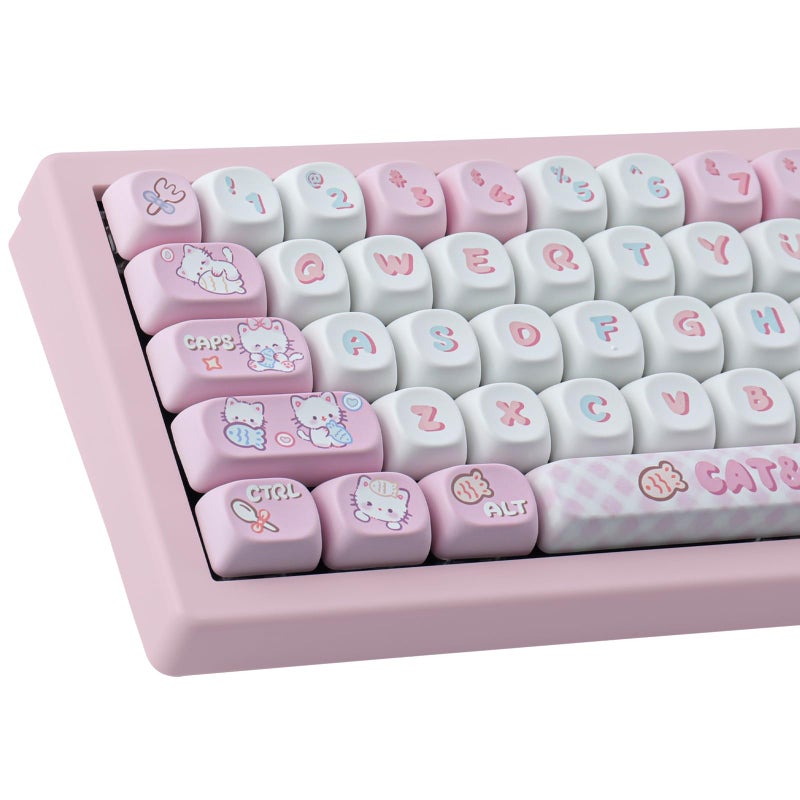 TYRIXKI PBT Cute Kitty-cat Keycaps Set 140 Keys Dye-Sublimation MOA Profile Keycaps for Cherry Gateron MX Swithes Mechanical Keyboards - Image 1
