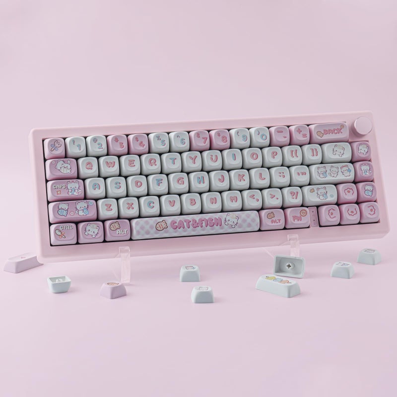 TYRIXKI PBT Cute Kitty-cat Keycaps Set 140 Keys Dye-Sublimation MOA Profile Keycaps for Cherry Gateron MX Swithes Mechanical Keyboards - Image 3