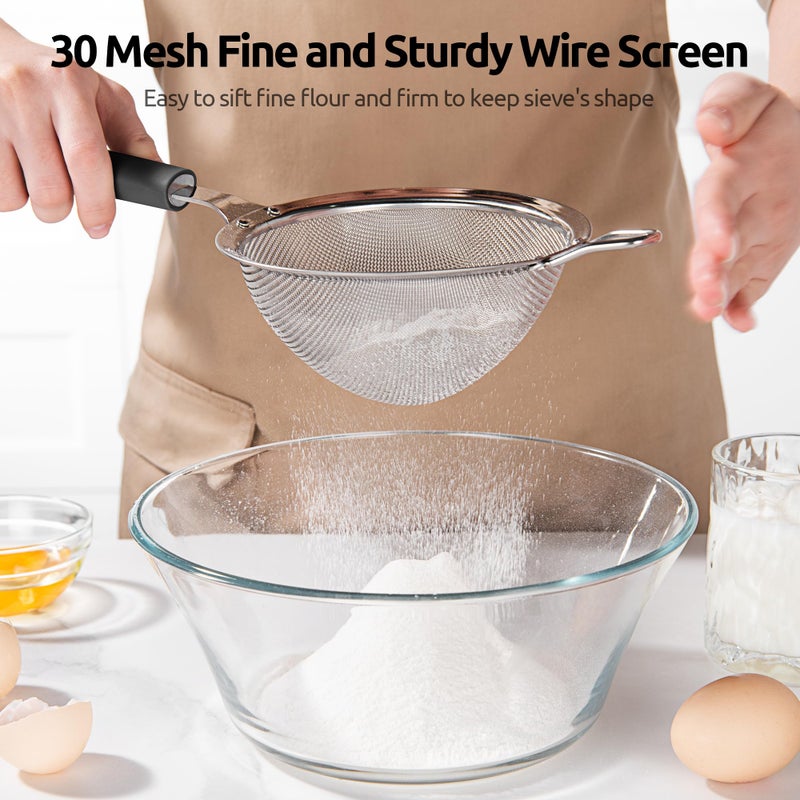U-Taste Medium Fine Mesh Strainer: 18/8 Stainless Steel 4.73in 30 Mesh Kitchen Food Sieve with Sturdy Riveted Silicone Handle, Heavy Duty Deep Handheld Metal Colander for Rice, Quinoa, Flour (Black) - Image 5
