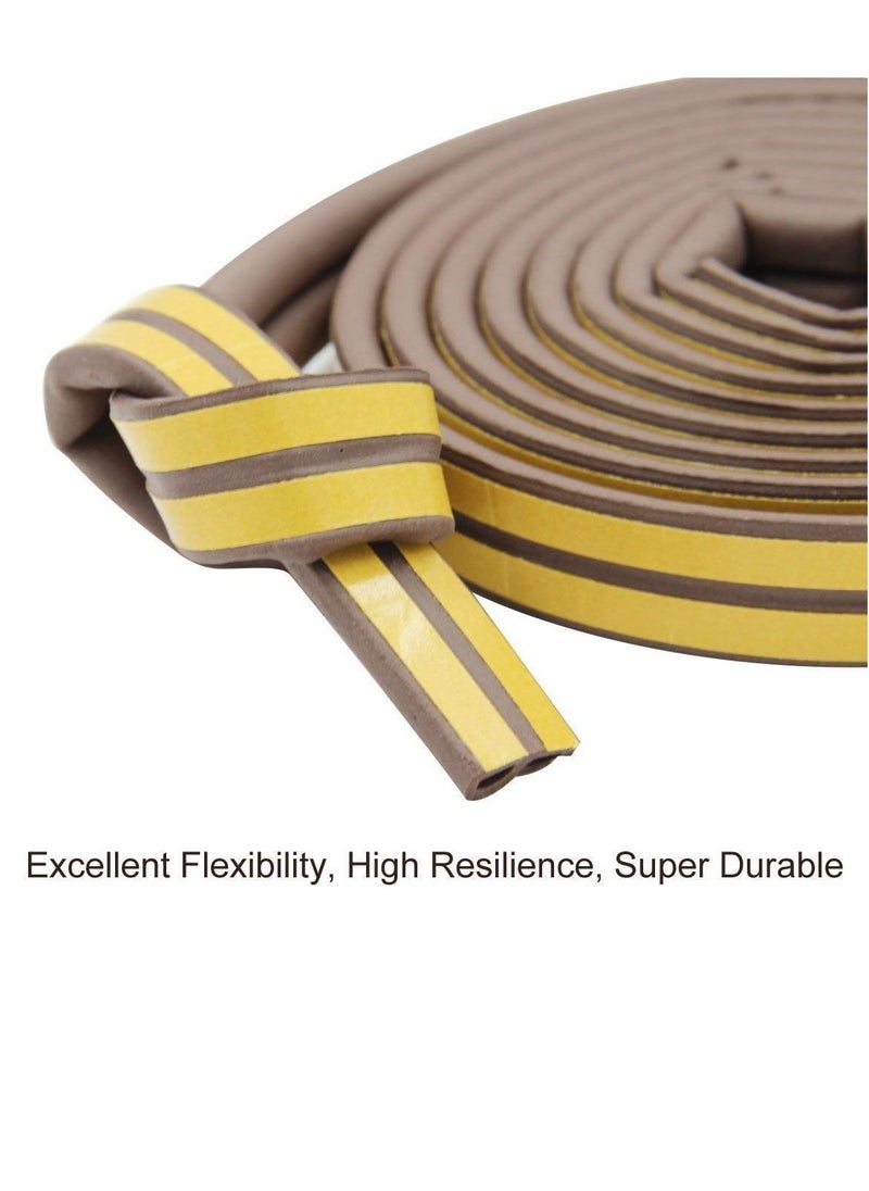 MJZ - Self-Adhesive Door Bottom Seal Strip, Doors and Windows Draught Excluder Stopper Foamed Weather Seal Stripping Under Door Soundproof Collision Avoidance Foam Tape (D Type 5M, Brown) - Image 1