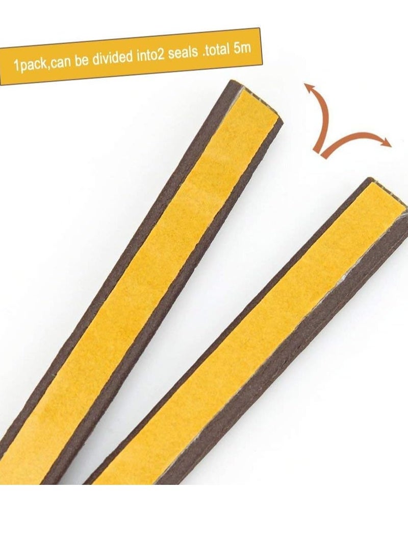 MJZ - Self-Adhesive Door Bottom Seal Strip, Doors and Windows Draught Excluder Stopper Foamed Weather Seal Stripping Under Door Soundproof Collision Avoidance Foam Tape (D Type 5M, Brown) - Image 1