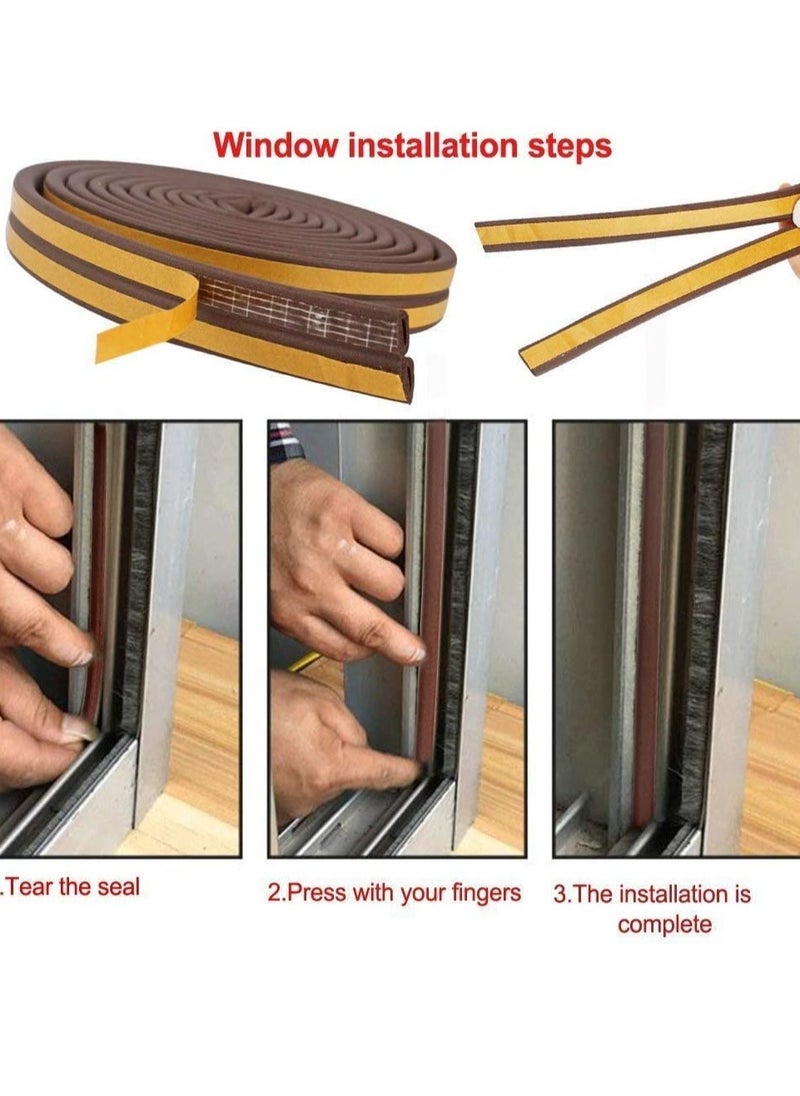 MJZ - Self-Adhesive Door Bottom Seal Strip, Doors and Windows Draught Excluder Stopper Foamed Weather Seal Stripping Under Door Soundproof Collision Avoidance Foam Tape (D Type 5M, Brown) - Image 1