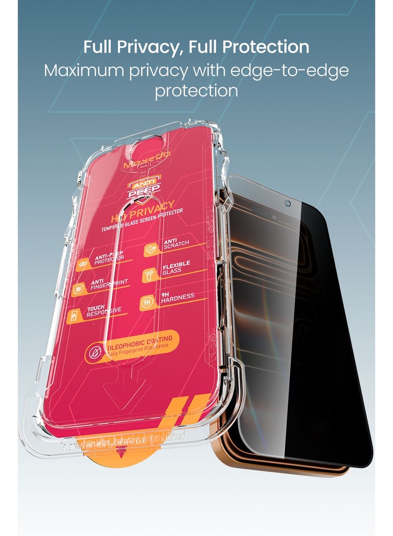 Moxedo Ultra Shield Premium Tempered Glass Screen Protector 9H Hardness Privacy for iPhone 17 Pro Max 6.9-inch 2025 Full Coverage Anti-Spy Protection with Auto-Align Easy Applicator - Image 2