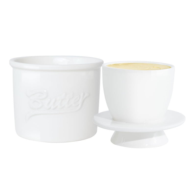 MSJGA Butter Crock for Counter with Water, French Butter Keeper for Spreadable Butter Ceramic Butter Dish with Lid for Countertop, Butter Container Holder, Home Kitchen Decor (White, M) - Image 1