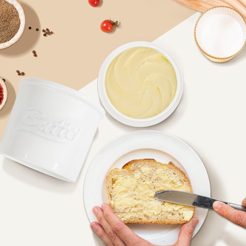 MSJGA Butter Crock for Counter with Water, French Butter Keeper for Spreadable Butter Ceramic Butter Dish with Lid for Countertop, Butter Container Holder, Home Kitchen Decor (White, M) - Image 4